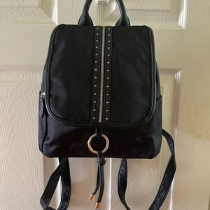 LD Le Donne black Nylon small backpack embellished with gold tone accents